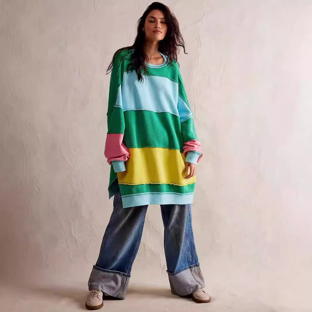 Ladies Casual Oversized Knit Pullover with Chic and Stylish Color Combination