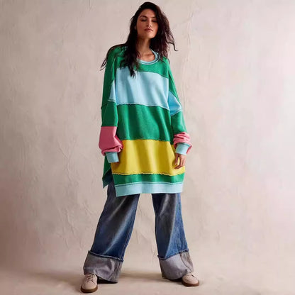 Ladies Casual Oversized Knit Pullover with Chic and Stylish Color Combination