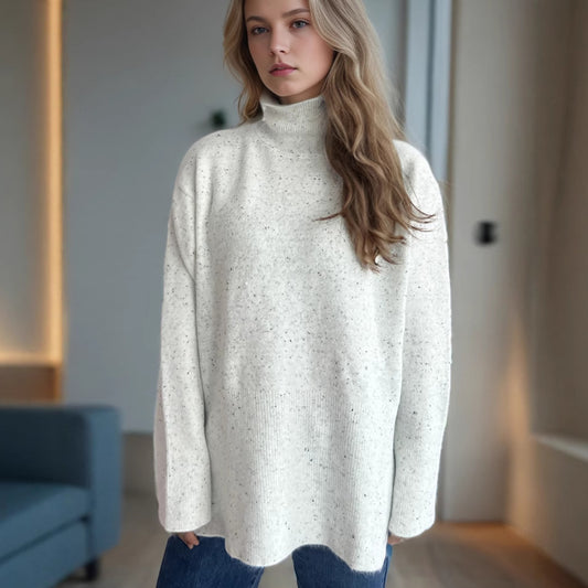 Pull femme avec col haut et ourlet asymétrique Chic und Stil