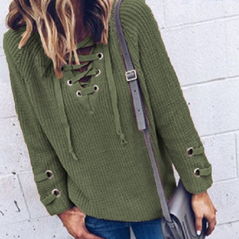 Pull en tricot pour femmes avec un design de lacets décoratif et une coupe confortable Chic und Stil