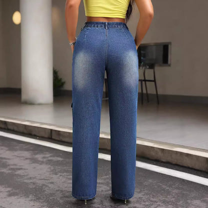 Jeans cargo pour femmes au design décontracté avec poches latérales et taille haute Chic und Stil