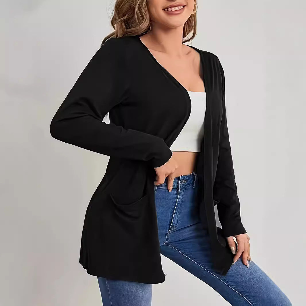 Dames Cardigan à manches longues avec poches pratiques et coupe ouverte Chic und Stil