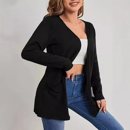Dames Cardigan à manches longues avec poches pratiques et coupe ouverte Chic und Stil