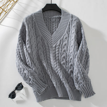 Pull en grosse maille pour femmes avec décolleté en V et motif en torsades Chic und Stil
