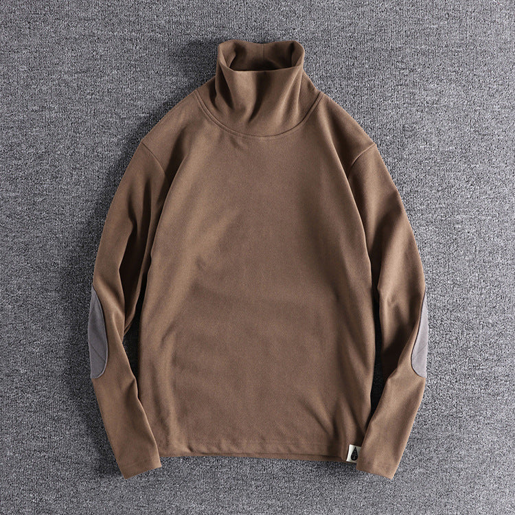 Pull en polaire à col montant pour hommes avec des coudières contrastantes Chic und Stil
