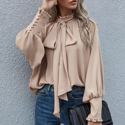 Dames Élégante blouse avec nœud et manches bouffantes Chic und Stil