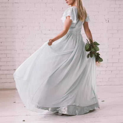 Dames Élégante Robe Maxi avec Manches Volantes Chic und Stil