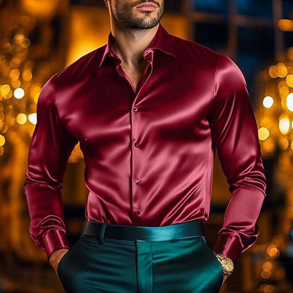 Chemise en soie pour homme à manches longues avec un éclat élégant et une coupe cintrée Chic und Stil