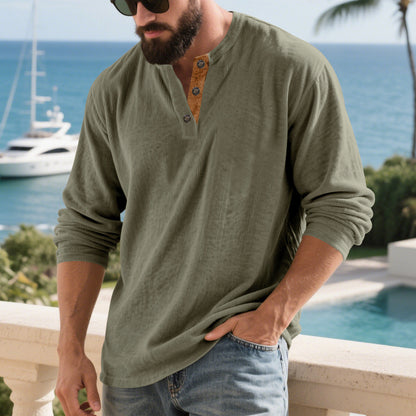 Chemise Henley à manches longues pour hommes avec matériau texturé et détails de boutons tendance Chic und Stil