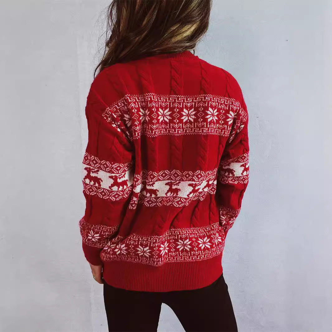Pull en tricot pour femmes avec motif de renne festif et motif en losange Chic und Stil