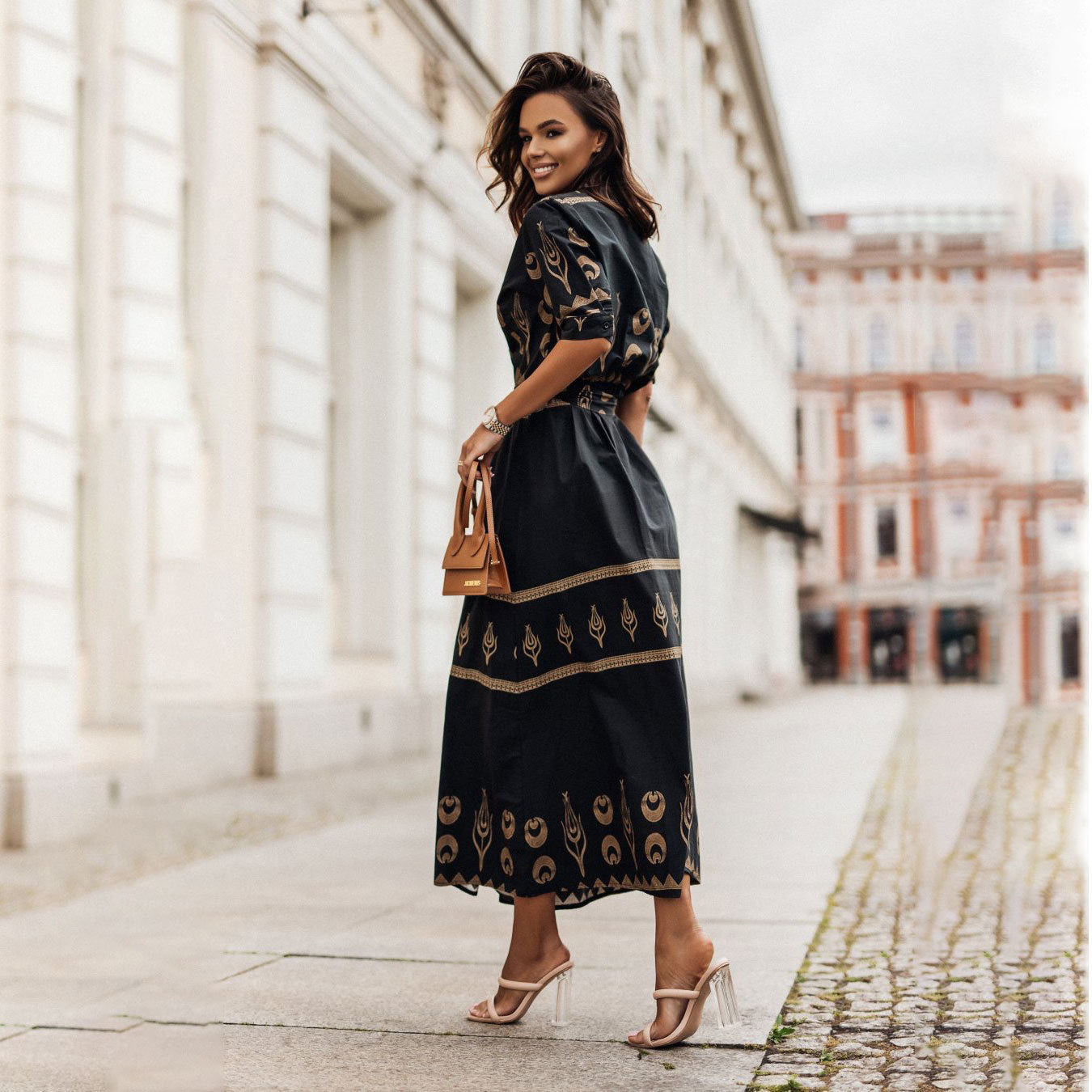 Femme Élégante Robe Chemise Imprimée Chic und Stil