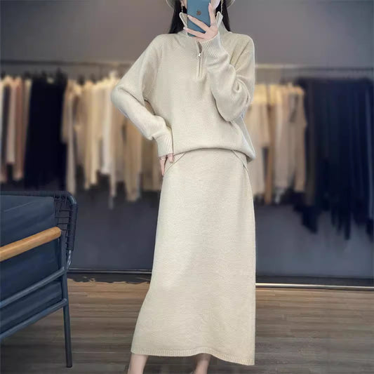 Pull en tricot pour femmes avec col montant et fermeture éclair Chic und Stil