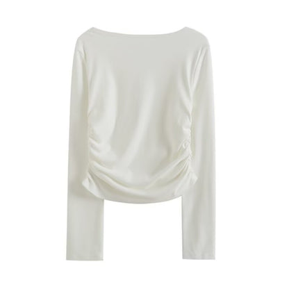 Chemisier à manches longues pour femmes avec fronces élégantes et décolleté bateau Chic und Stil