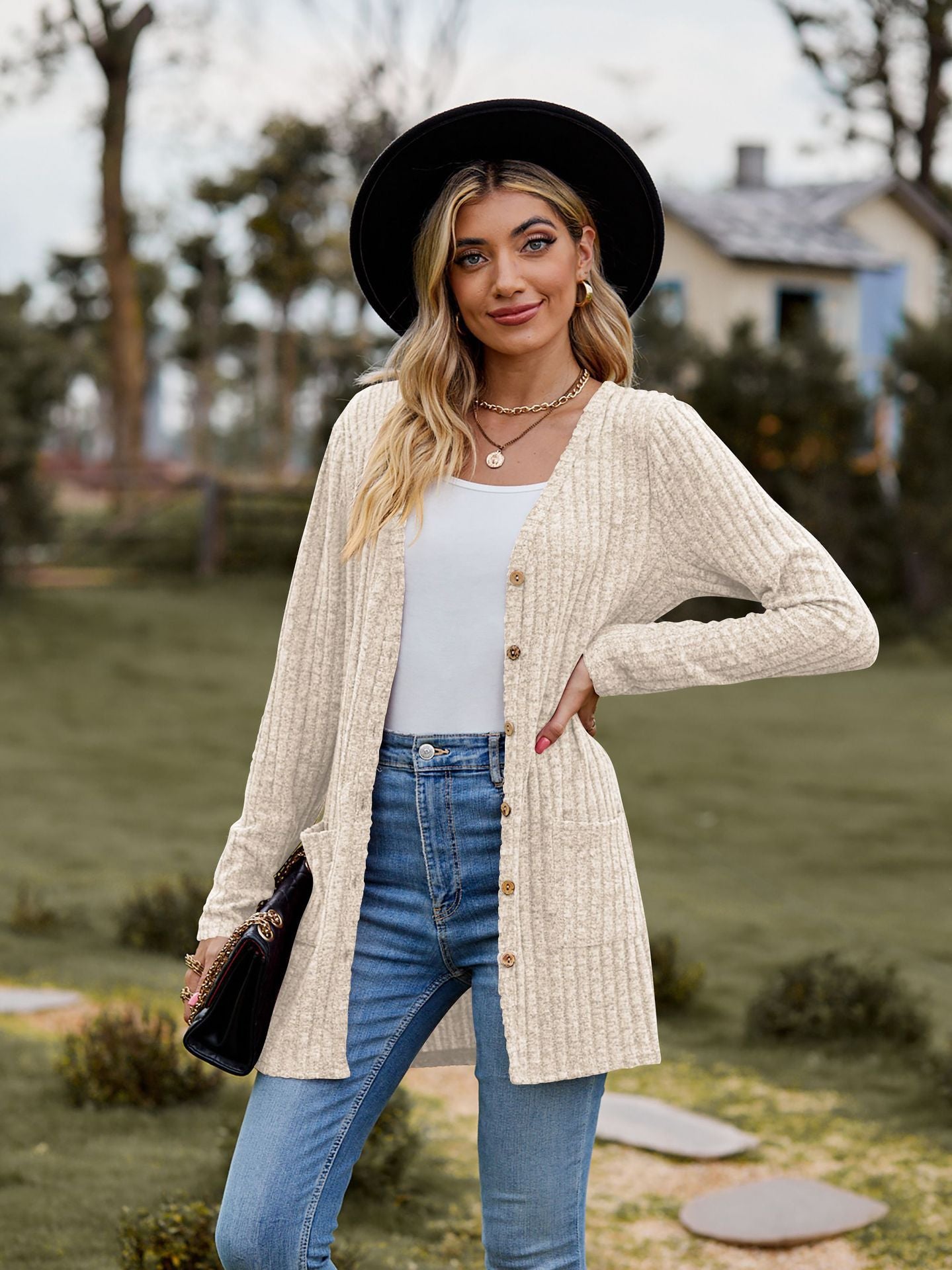 Damen cardigan à manches longues avec poches pratiques Chic und Stil