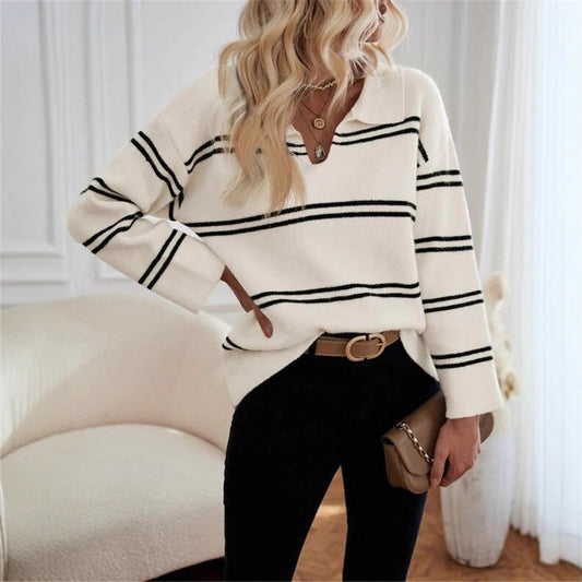 Pull décontracté pour femmes avec col polo et design rayé Chic und Stil