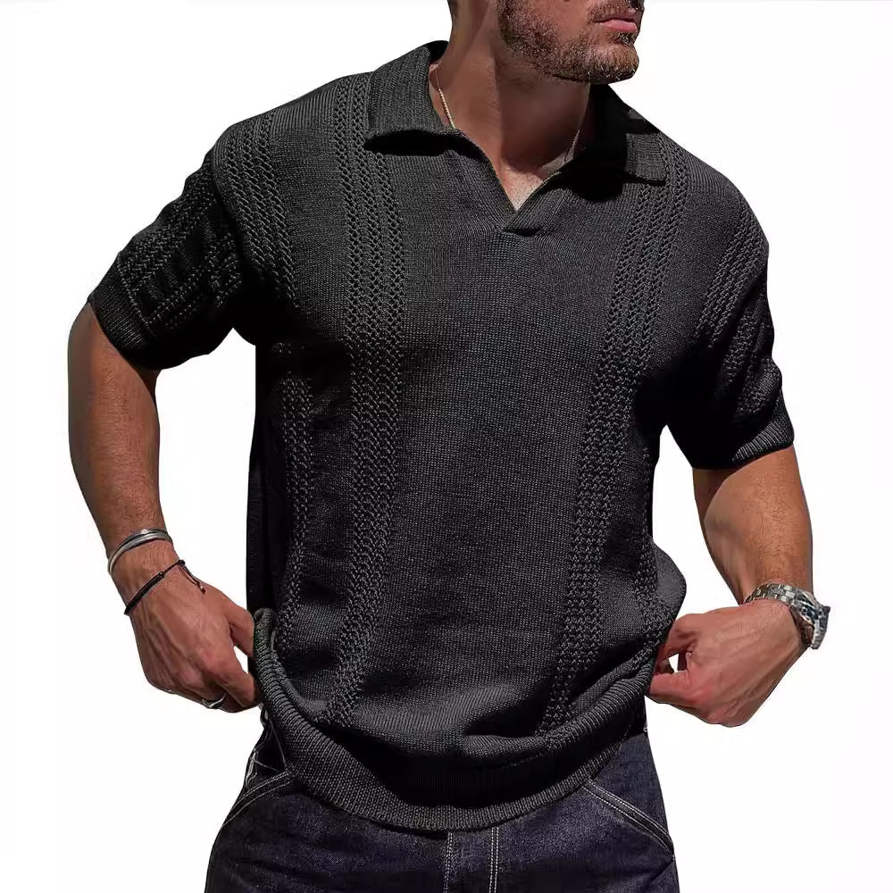 Pull-over en tricot à manches courtes pour hommes avec surface structurée et col polo Chic und Stil