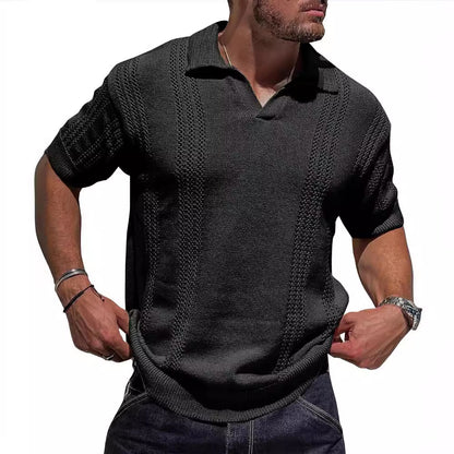 Pull-over en tricot à manches courtes pour hommes avec surface structurée et col polo Chic und Stil