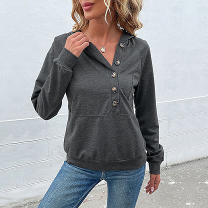 Pull à capuche décontracté pour femmes avec patte de boutonnage et coton de haute qualité Chic und Stil