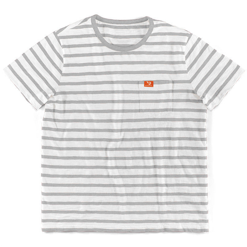 T-shirt à manches courtes rayé pour hommes avec poche poitrine et col rond Chic und Stil