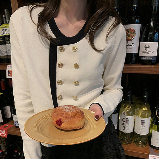 Dames élégante cardigan avec des détails de boutons dorés et des finitions contrastées Chic und Stil