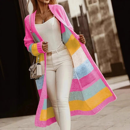 Veste longue en tricot à rayures colorées pour femmes Chic und Stil