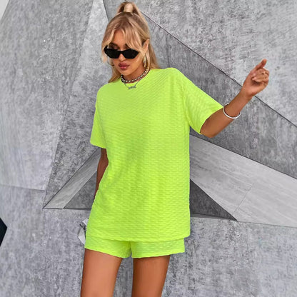 Shorts de loisirs pour femmes et ensemble de t-shirt en matériau structuré Chic und Stil