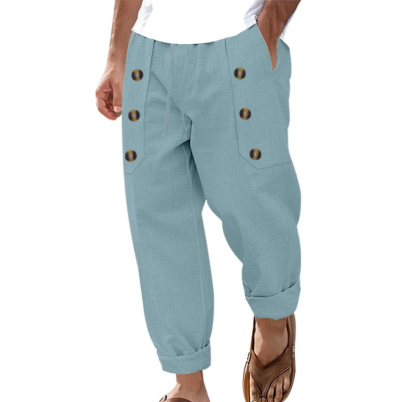 Casual linen cargo pants for men with practical buttons and side pockets Chic and Style
