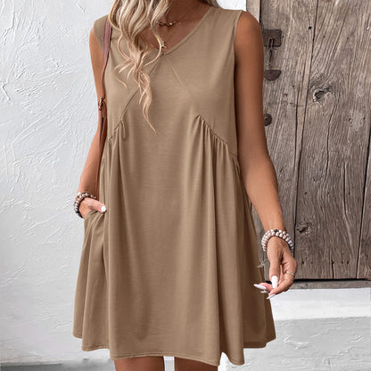 Robe femme fluide à décolleté en V avec poches latérales et coupe fluide Chic und Stil