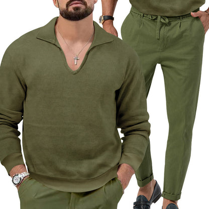 Comfortable pullover for men with V-neck and elegant pants combination Chic and Style