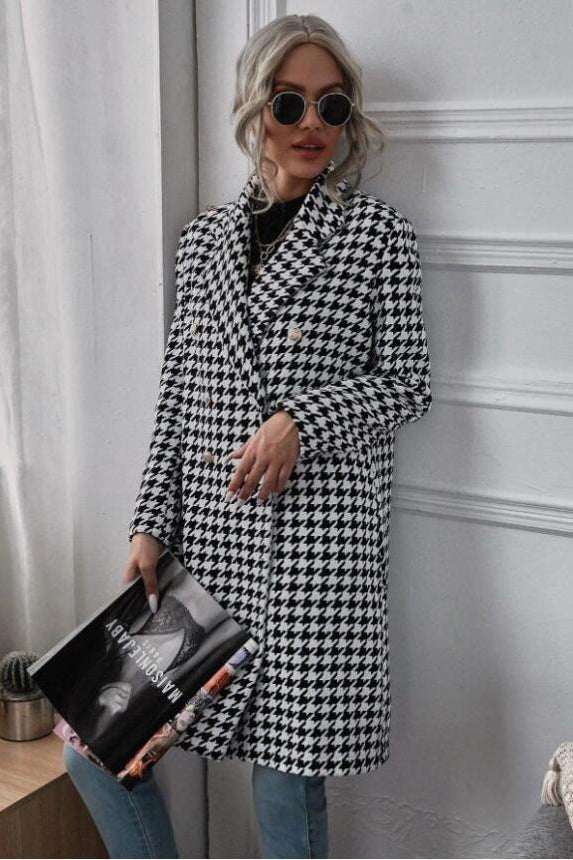 Dames Élégante Veste en Laine À Carreaux Chic und Stil