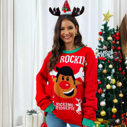 Pull en tricot de Noël pour femmes avec motif original de cerf et coupe décontractée Chic und Stil