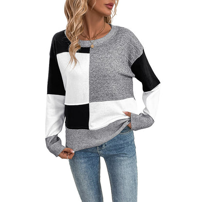Pull femme à la mode avec design de blocs de couleurs géométriques Chic und Stil