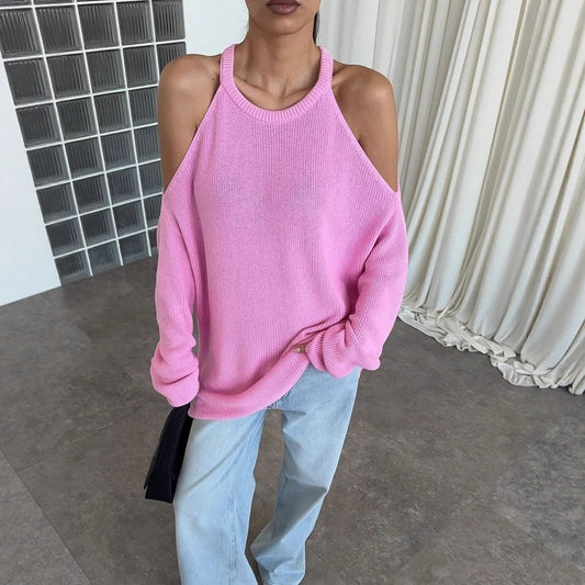 Pull-over en tricot décontracté pour femmes avec design d'épaule ouverte et motif côtelé doux Chic und Stil