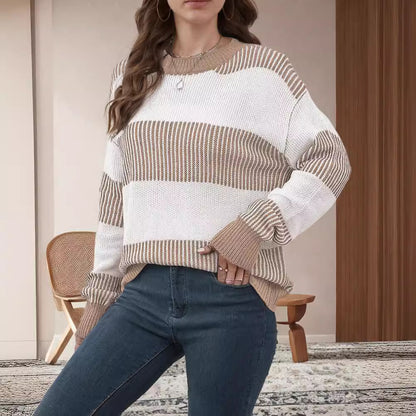 Pull en tricot rayé pour femmes à coupe large Chic und Stil