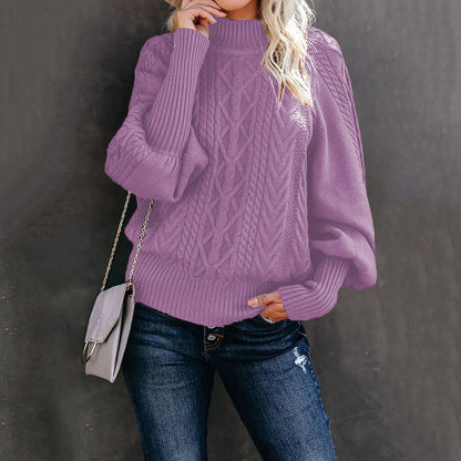 Dames pull en grosse maille avec col montant et manches en forme de ballon Chic und Stil