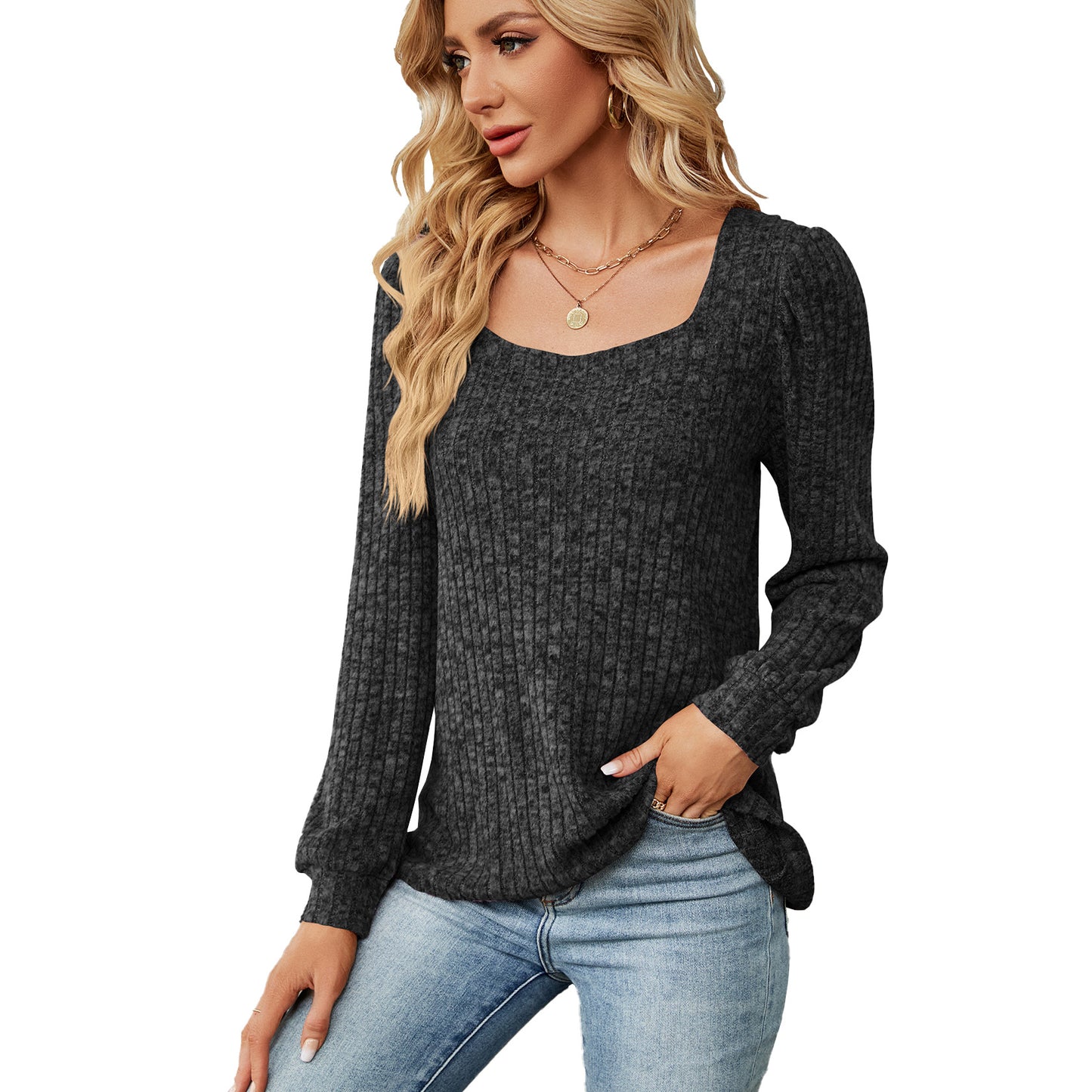Dames pull confortable en tricot fin texturé avec décolleté large Chic und Stil