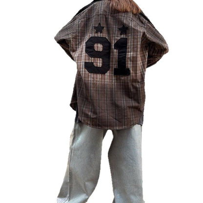 Dames décontractée à carreaux oversize chemise veste Chic und Stil