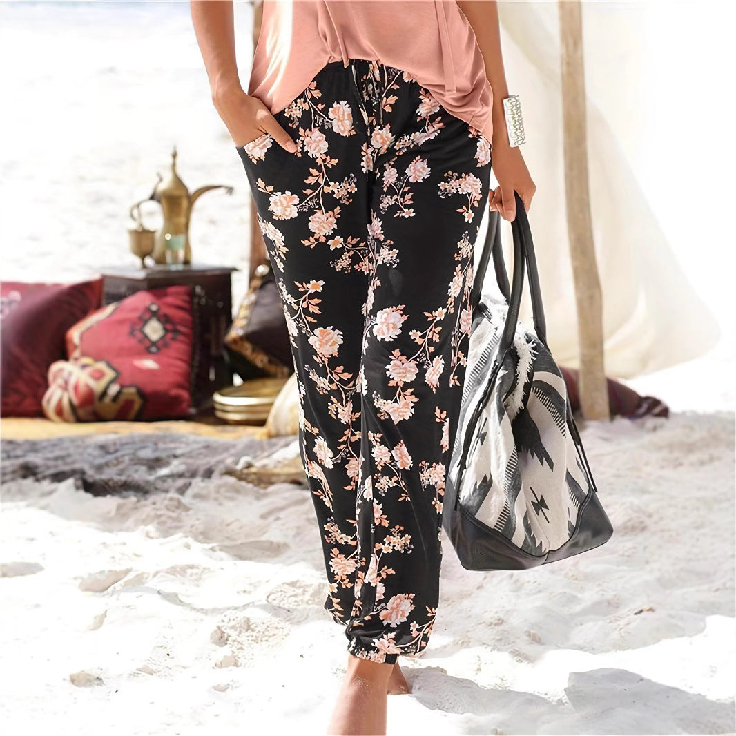 Women Relaxed Floral Pants with Elastic Waistband and Practical Side Pockets Chic and Style