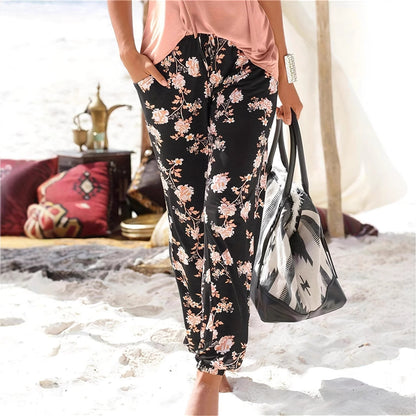 Women Relaxed Floral Pants with Elastic Waistband and Practical Side Pockets Chic and Style