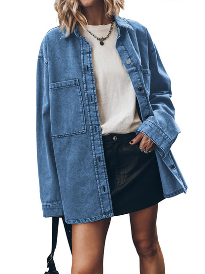Dame Oversized Denim Chemise Veste Chic und Stil