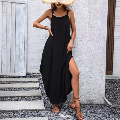 Robe maxi femme avec fente latérale et bretelles ajustables Chic und Stil