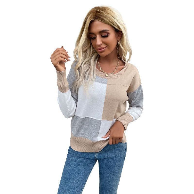 Pull décontracté pour femmes avec design de bloc de couleur géométrique Chic und Stil