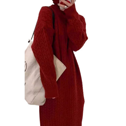 Robe en tricot pour femmes avec col montant et motif en torsades moderne Chic und Stil