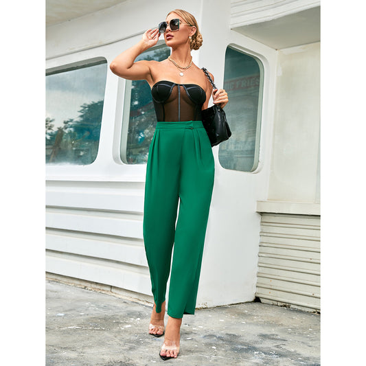 Ladies High Waist Elegant Pants with Chic Pleats and Style