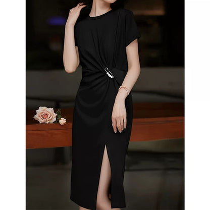Robe Midi Élégante pour Femme avec Fente Latérale et Détail en Nœud Chic und Stil