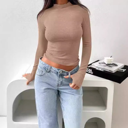 Chemise à manches longues pour femmes avec design haut fermé et texture côtelée fine Chic und Stil