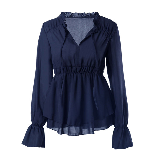 Blouse à volants pour femmes avec taille élastique et manches longues Chic und Stil
