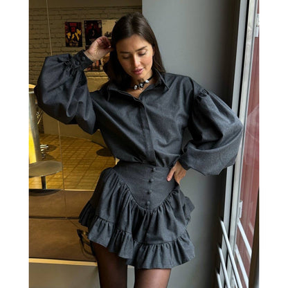Blouse à carreaux tendance pour femmes avec détails volantés Chic und Stil