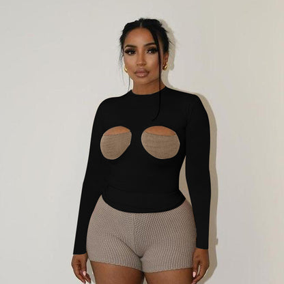 Dames Cut-Out Manches Longues Body Chic und Stil