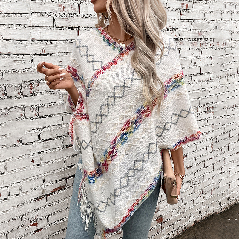 Pull oversize élégant pour femmes avec ourlet à franges et motif unique Chic und Stil